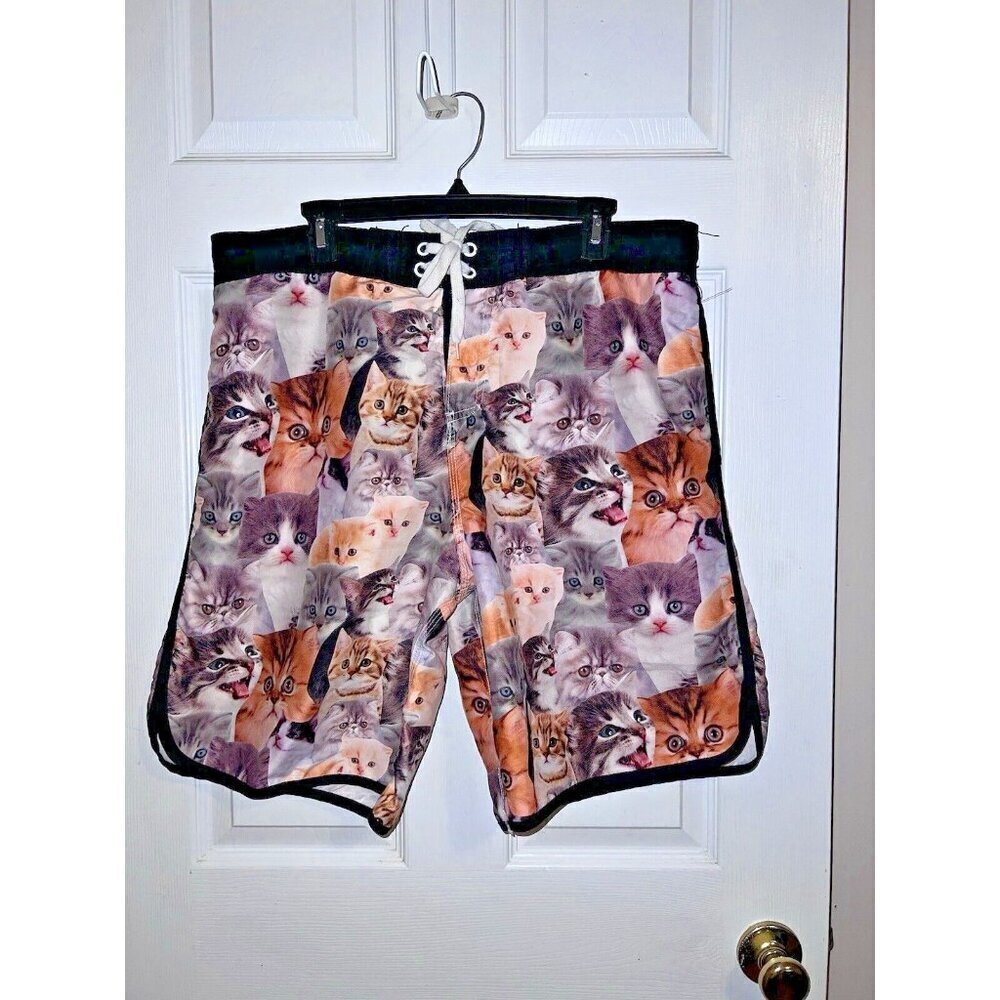BIOWORLD Graphic Cat Print Swim Trunks Novelty Mens Sz XXL